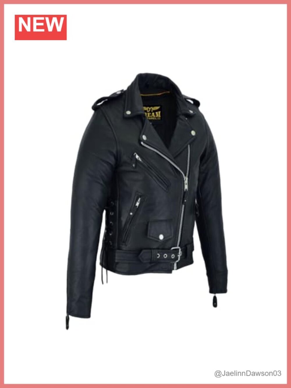 Genuine Cowhide Leather Motorcycle Jacket Lace-Up Belted Biker Coat